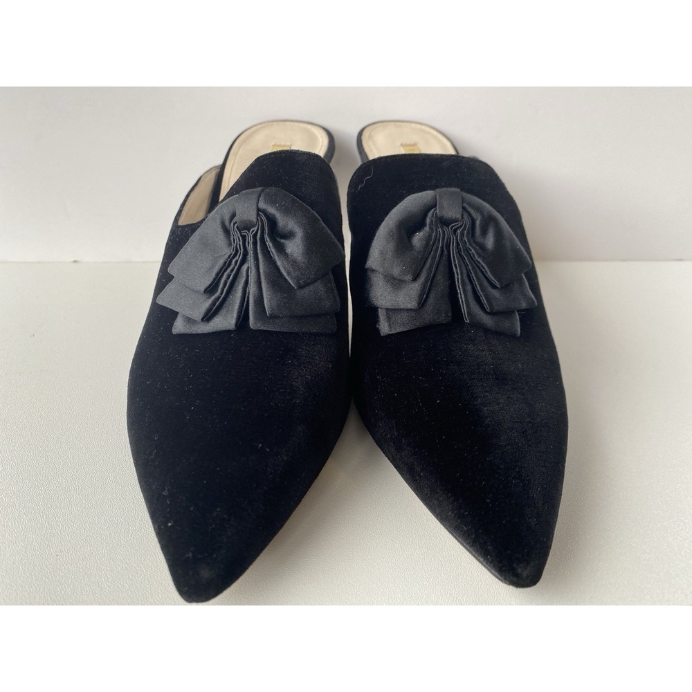 Louise et Cie Katerina Black Velvet Bow Mules Pointed Toe Kitten Heels Size 10 - Picture 4 of 9